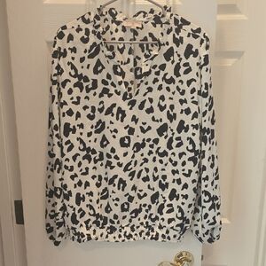 LOFT Black and White Animal Print Blouse